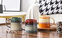Vista 6 de Tazas de café grandes de cerámica, hechas a mano, tazas de té con asa para oficina y hogar, 16 onzas, aptas para lavavajillas y microondas