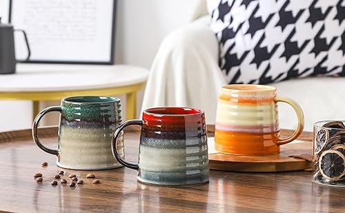 Miniatura 6 de Tazas de café grandes de cerámica, hechas a mano, tazas de té con asa para oficina y hogar, 16 onzas, aptas para lavavajillas y microondas (verde