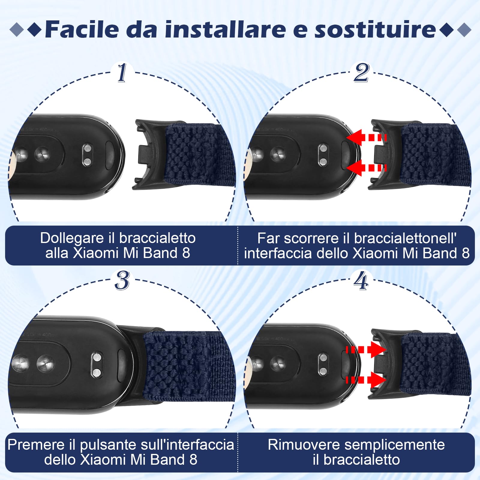 SHIJZWD 2 Pezzi Cinturino Compatibile con Xiaomi Mi Band 8 per Donna Uomo, Cinturino Sportivo Elastico Nylon Solo Loop Bracciale di Ricambio per Xiaomi Mi Smart Band 8