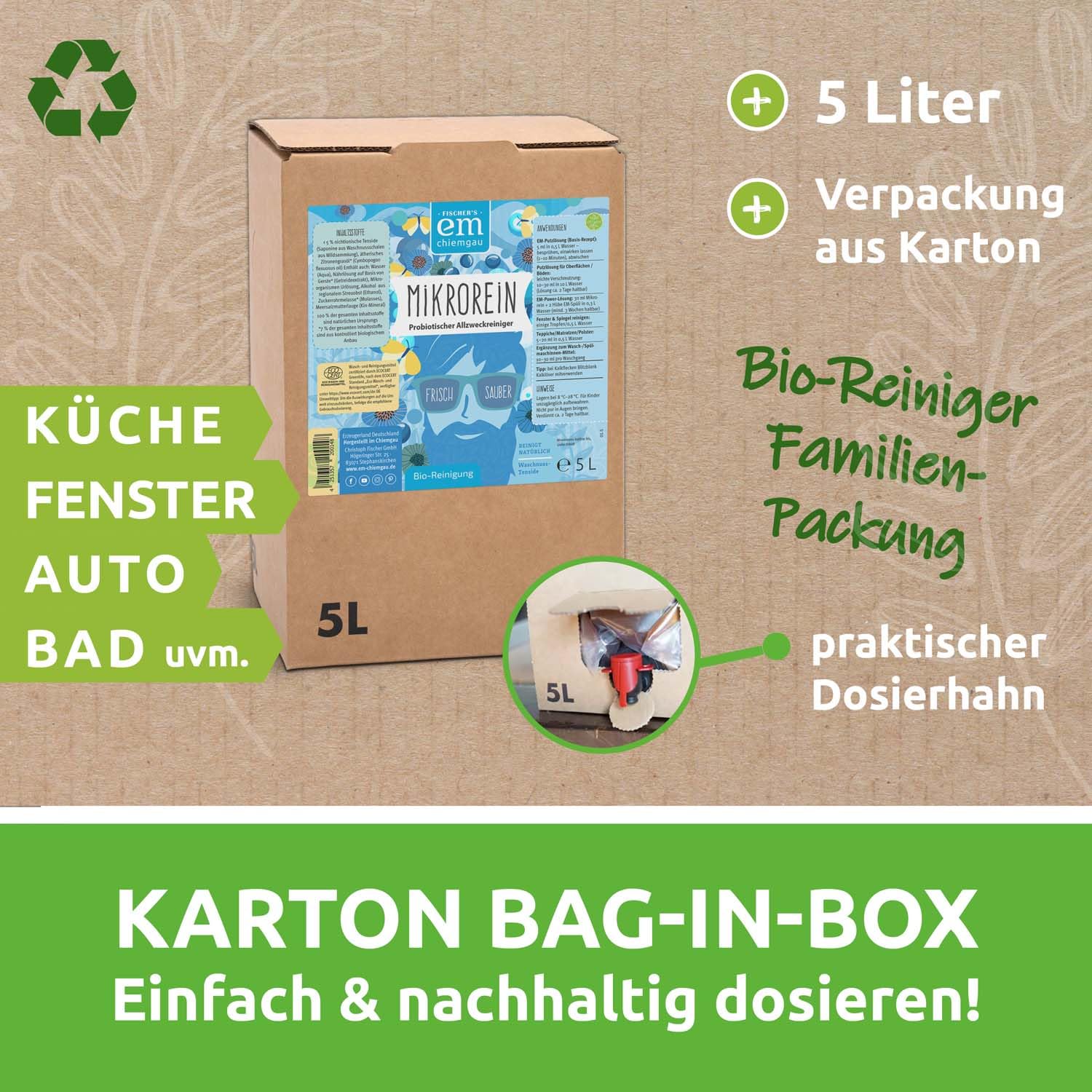 EM-Chiemgau Probiotischer Allzweckreiniger mit Effektiven Mikroorganismen, entfernt Schmutz & Dreck auf allen Oberflächen, Tier- und Hautfreundlich, Zitronengras-Duft, 1 L ergeben 750 L