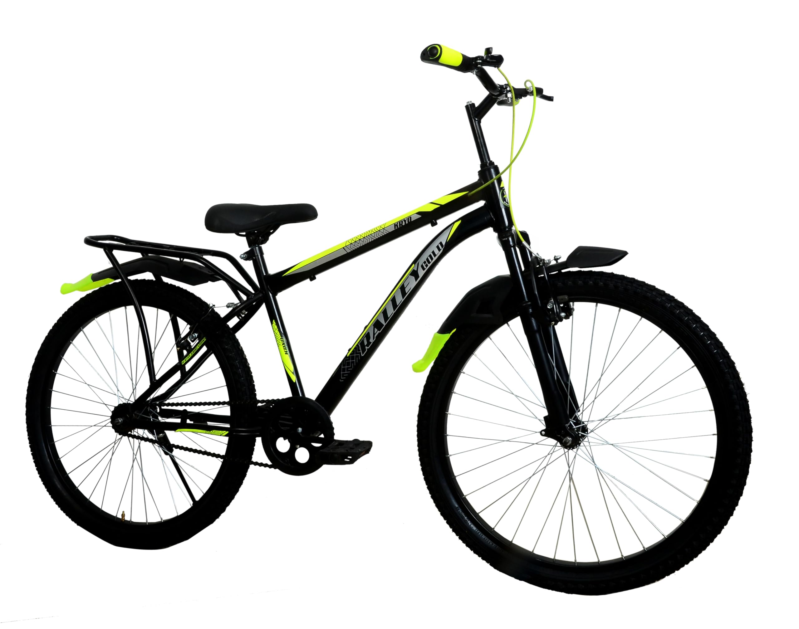 RALLEY GOLD KRYO 26T Bicycle with Carrier | Front Suspension | Dual Power Brakes (Black/Green) (B0CGMDBBHL) Amazon Price History, Amazon Price Tracker