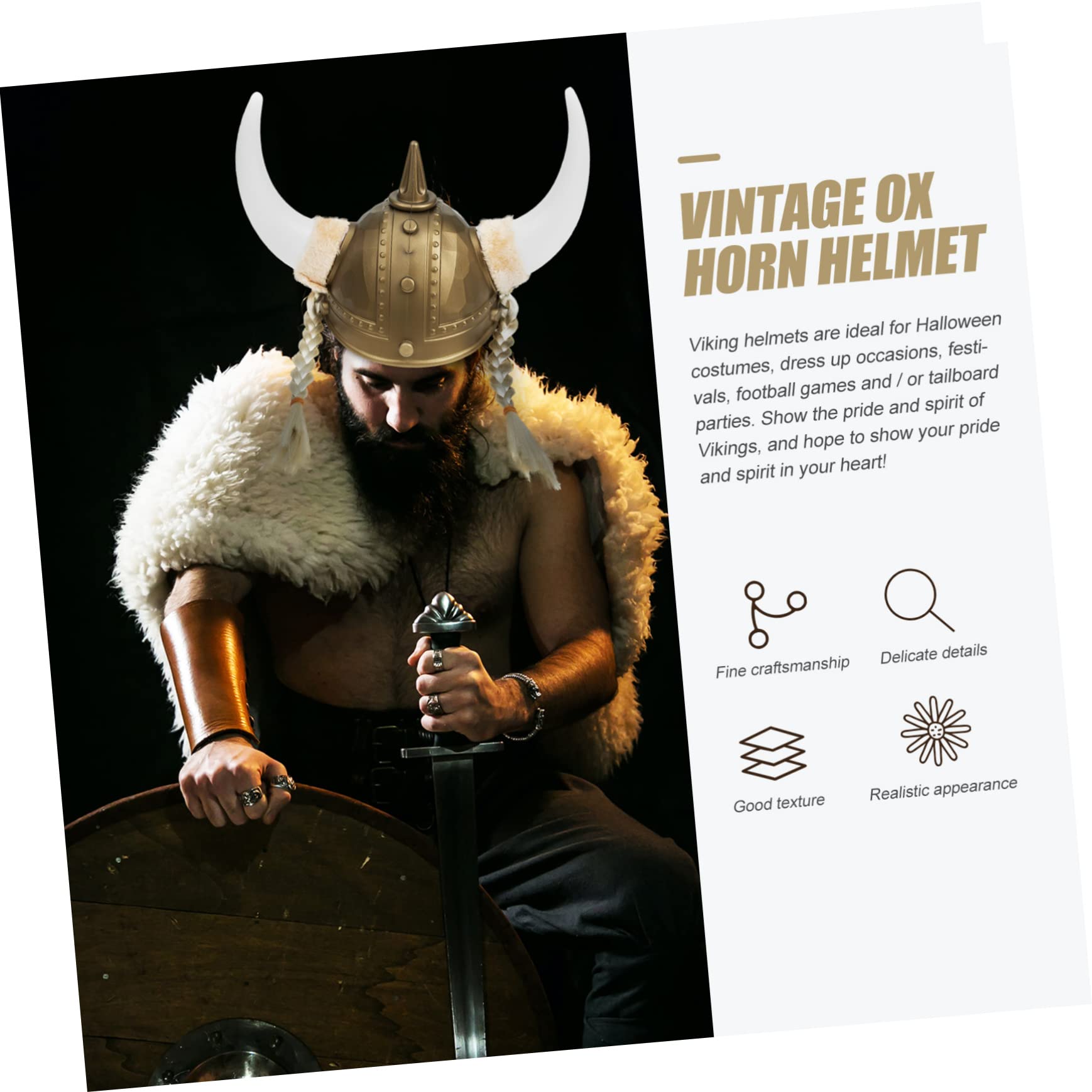 LIFKOME Cappello da Costume da Vichingo Corna di Bue in Plastica Oro per Performance di Danza e Travestimenti Cosplay Effetto Decorativo e Misterioso