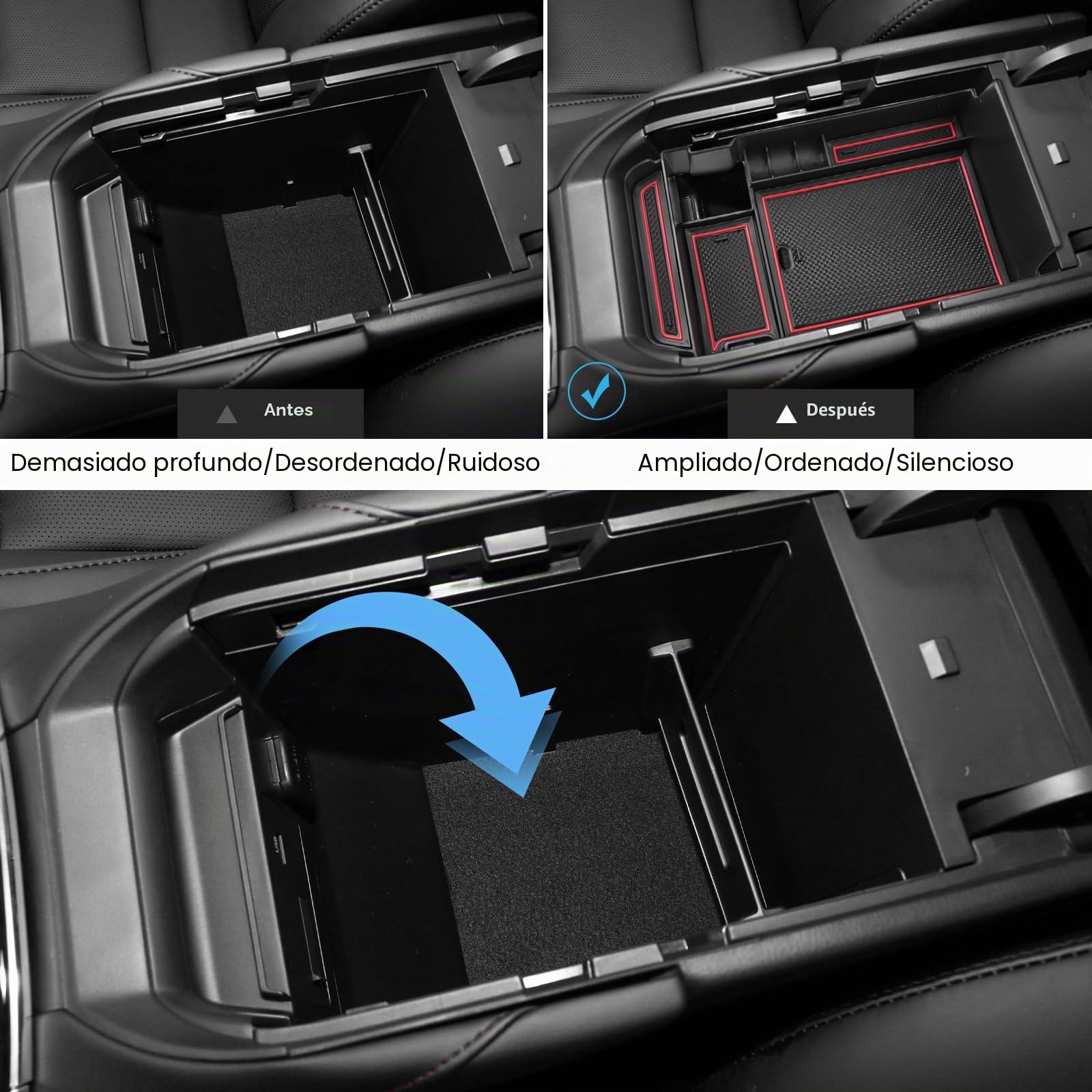 Caja de Almacenamiento para Apoyabrazos Compatible con Mazda CX-30 2019-2024, Bandeja de Reposabrazos Central, CX 30 Organizador de Consola Central con Alfombrilla Antideslizante (Rojo)