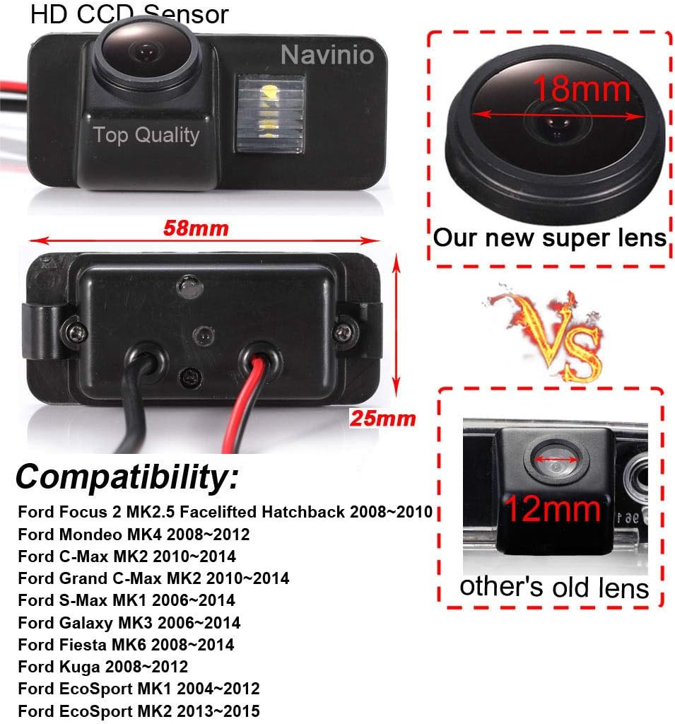 Super HD 1280x720 Pixels 1000 TV Lines car Back up Camera Reverse Parking Rear View Vehicle Camera for Ford Mondeo MK4 Fiesta S-Max Kuga Everest Focus 2 Hatchback Facelift C307 Waterproof 170 Degree
