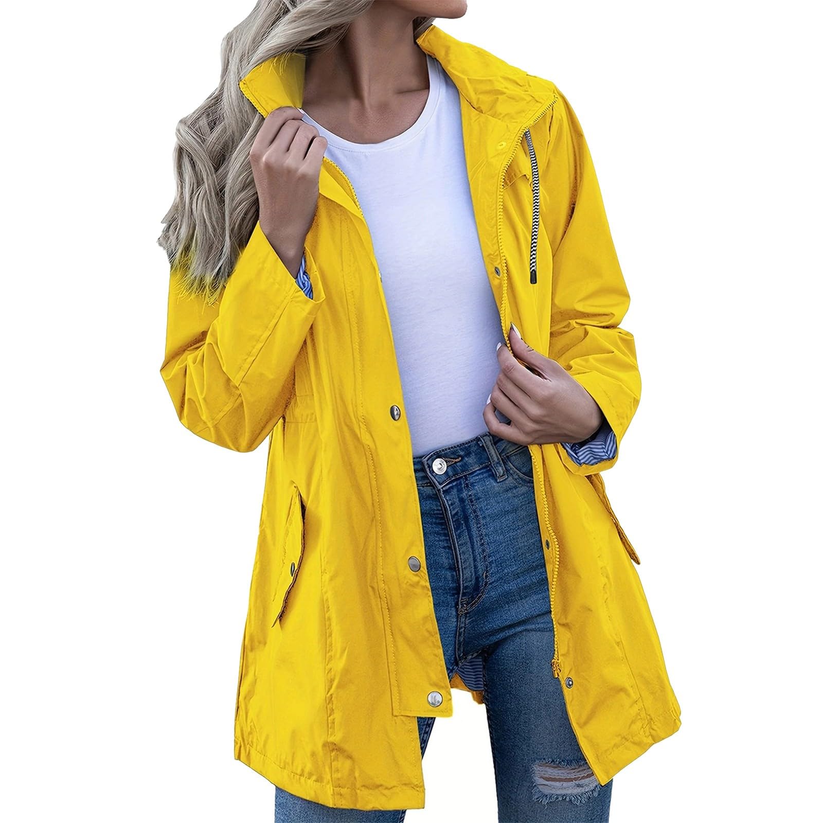 Veste Coupe Vent Femme Imperméable - Veste Femme Cintrée Chic Manteau À Capuche Blousons Confortable Trench Coat Chic Manteaux Cardigan Blouson Couleur Unie Trench Coat Long Pour Exterieur Jacket