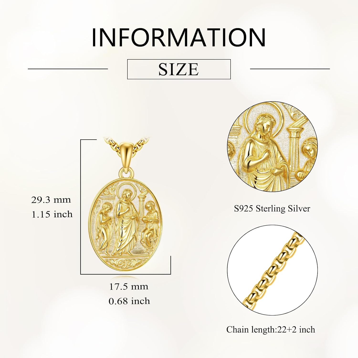 Jesus Necklace S925 Sterling Silver Jesus Medal Gold Plated Cross Pendant Religious Christian Jewelry Gifts for Men Women - Image 4