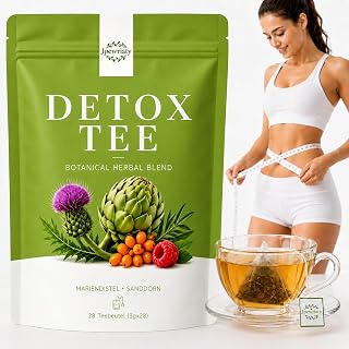 Detox Tee zum Abnehmen - 28 Teebeutel, Kräutertee Mit pflanzlichem Leber Komplex aus Mariendistel, Lowenzahn, Artischocke & Gruiner Tee – Sanfte Entgiftung und Reinigung, vegan & allergenfrei