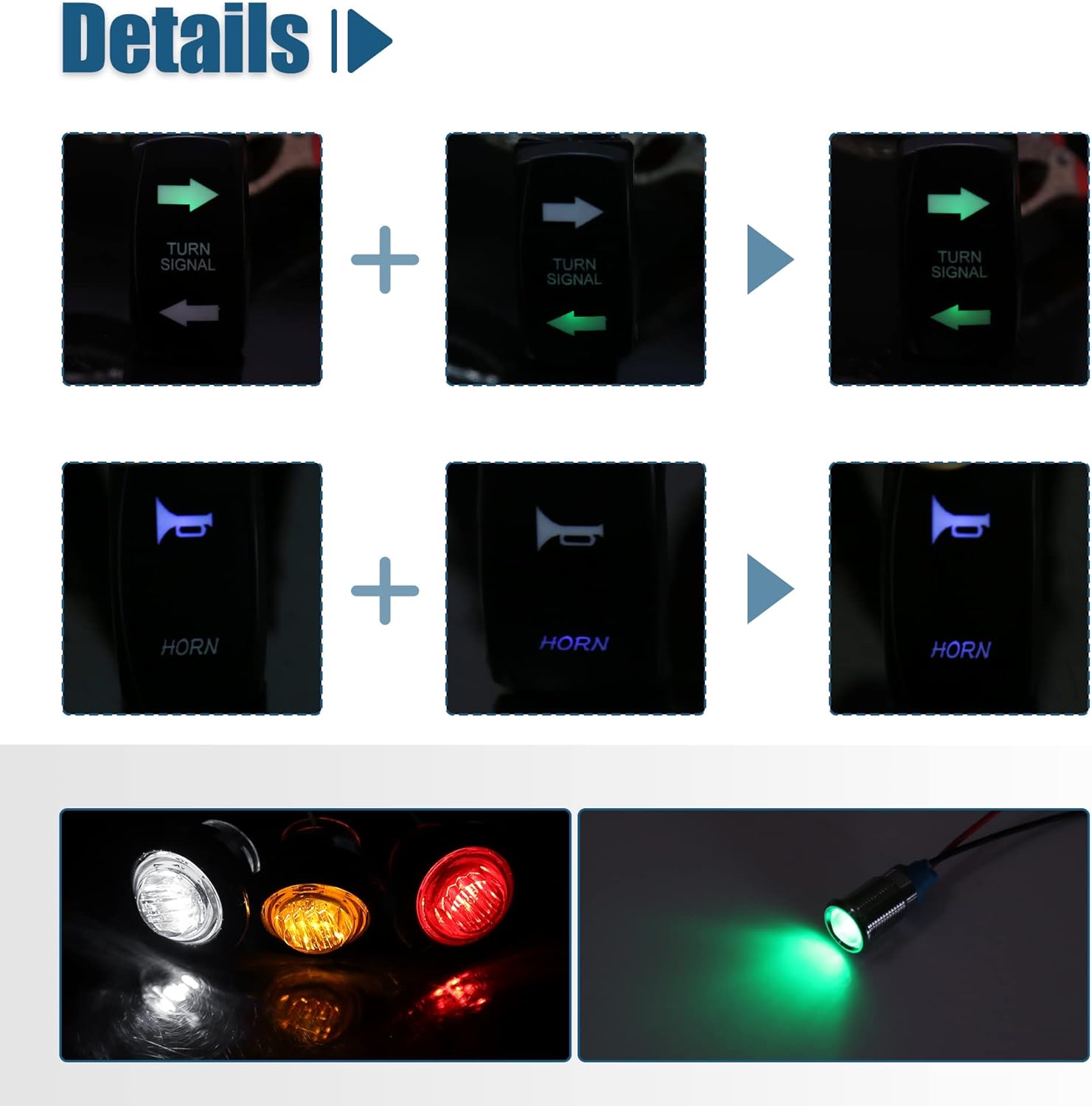 X AUTOHAUX 1 Set Universal Turn Signal Street Legal LED Light Kit with Horn Turn Signal Light Horn Switch Flasher Relay for Golf Cart Off-Road
