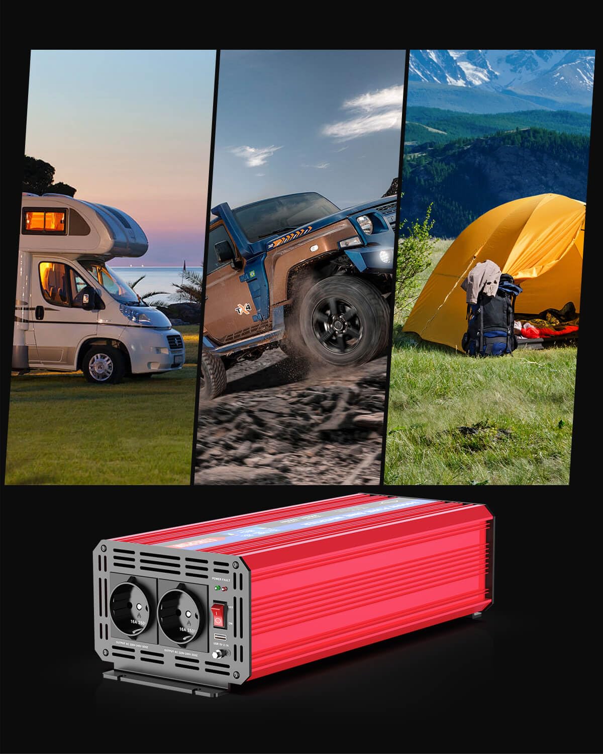 3000W/6000W Wechselrichter 12V auf 230V Reiner Sinus Spannungswandler Konverter Pure Sine Wave Power Solar Inverter mit 2 EU-Steckdose,Drahtlose Fernsteuerung,LCD Bildschirm