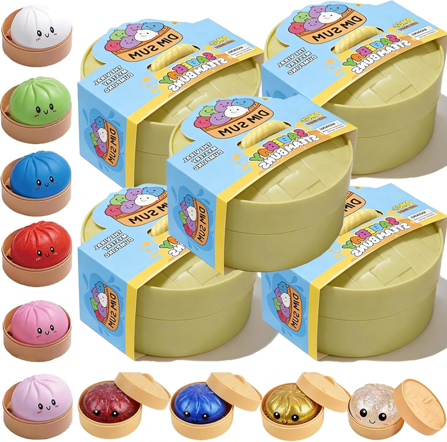 Random Dumpling Squishy Set - Colorful Sensory Stress Relief Collections, Random Squishy Gift Box with Sparkly Dumplings for Party Favors & Collectibles(Random-5PC)