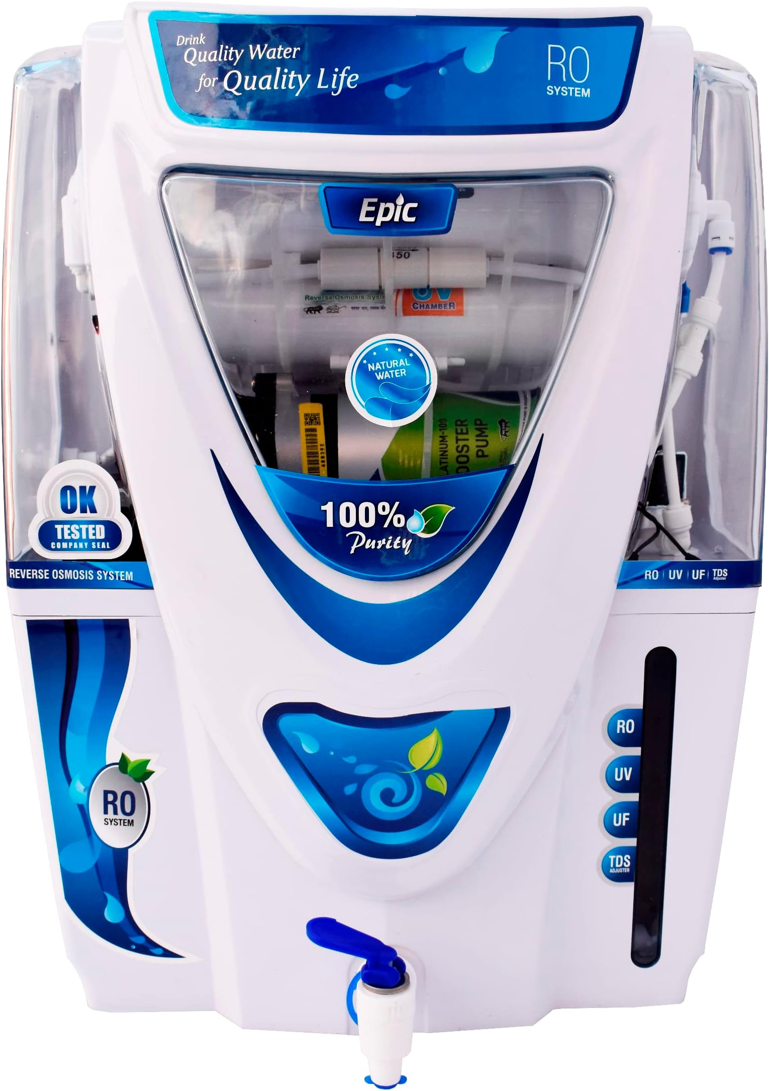 Epic Alkaline B12 Filter + 15 L Ro + Uv + Uf + Tds + Alkaline B12 Filter Water Purifier | 7 Stages Purification,Suitable For Borewell,Tanker,Municipal Water (White & Blue)