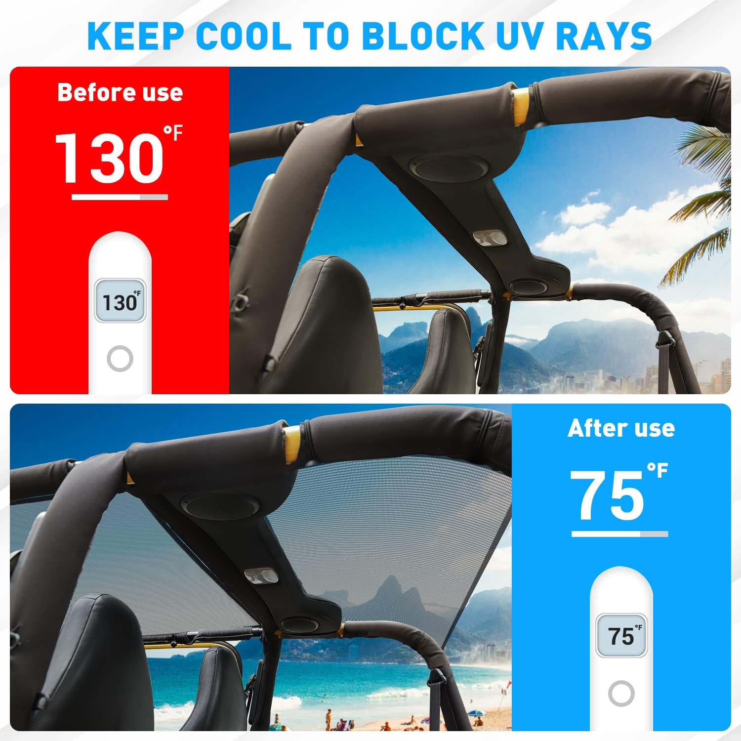 RT-TCZ for Jeep TJ Sunshade SunRoof Mesh Bikini Top Cover for Jeep Wrangler TJ 1997-2006 Black