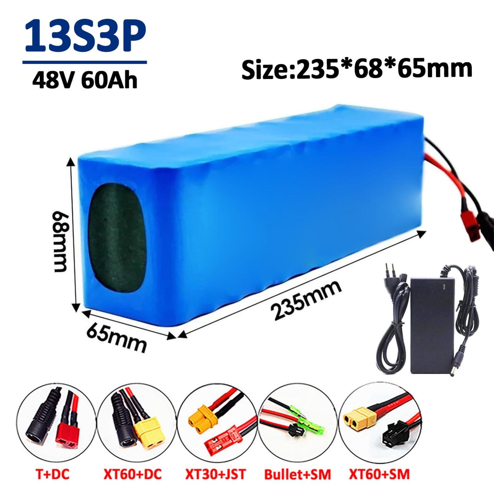 Batería Litio 48V Y 60Ah para Bicicletas Equilibrio, Bicicletas Eléctricas Y Patinetes con Cargador, Paquete Baterías Iones Litio Impermeables 13S3P para Bicicletas Eléctricas