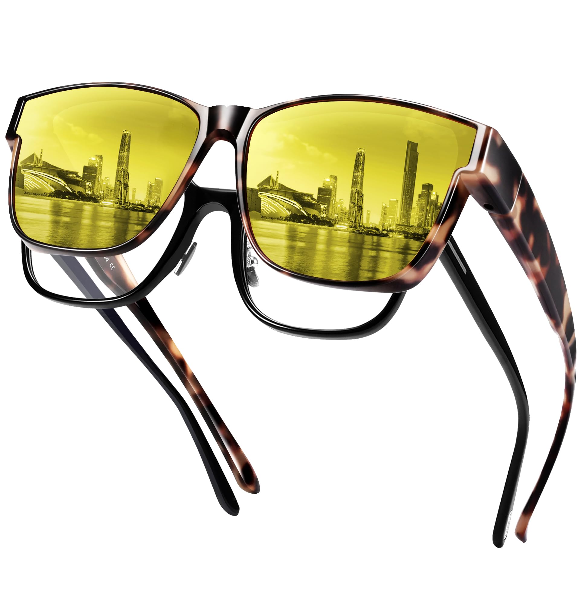 URUMQI Überzieh Sonnenbrille über Normale Brille, Polarisiert Überbrille Sonnenbrille für Brillenträger Damen Herren, Fit over Sunglasses mit UV400 Schutz für Fahren, Angeln Beige Schildpatt Rahmen
