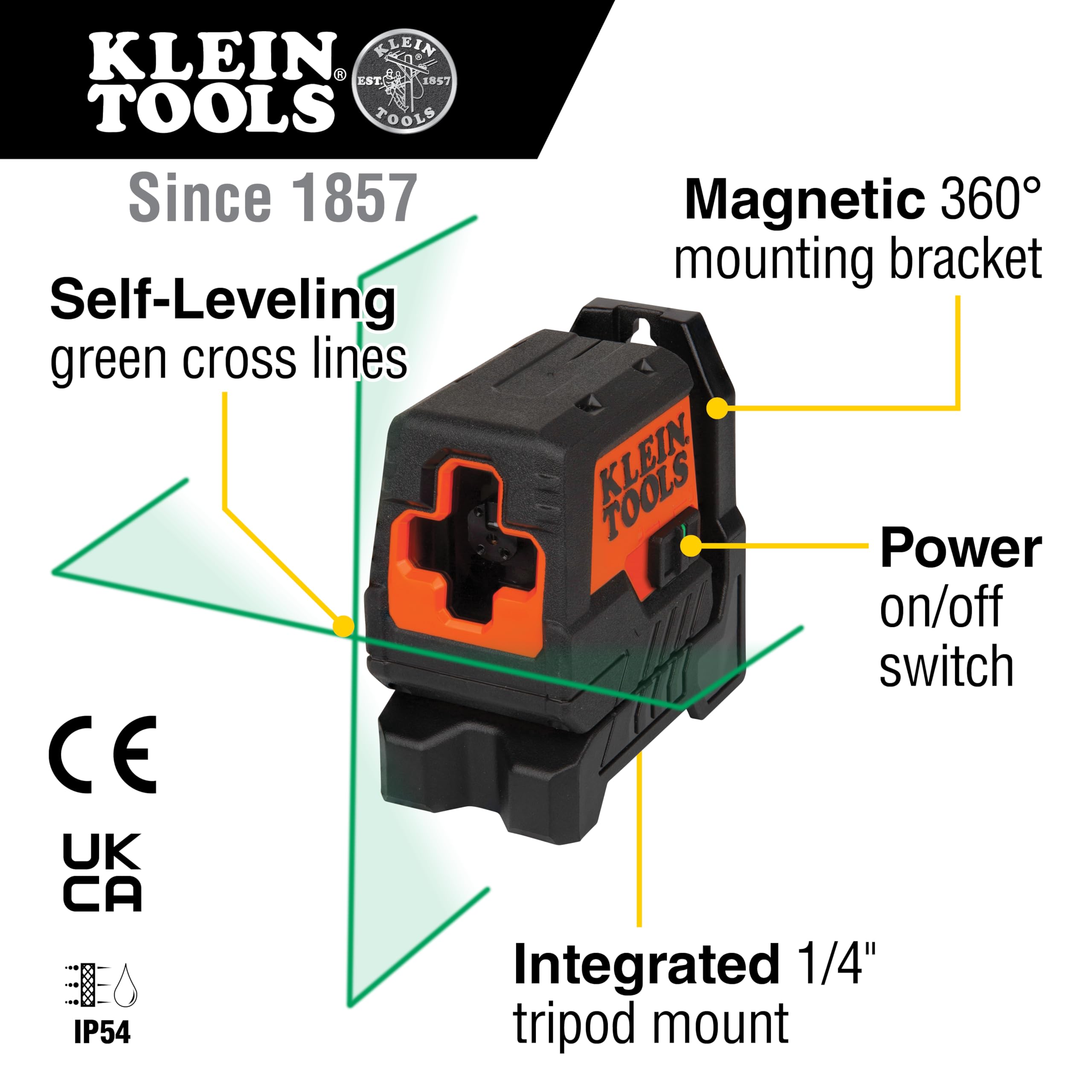 Klein Tools 93MCLG Livella Laser Autolivellante, Mini Livella Cross-Line, Strumento di allineamento livellamento, Verde brillante linee orizzontali e verticali