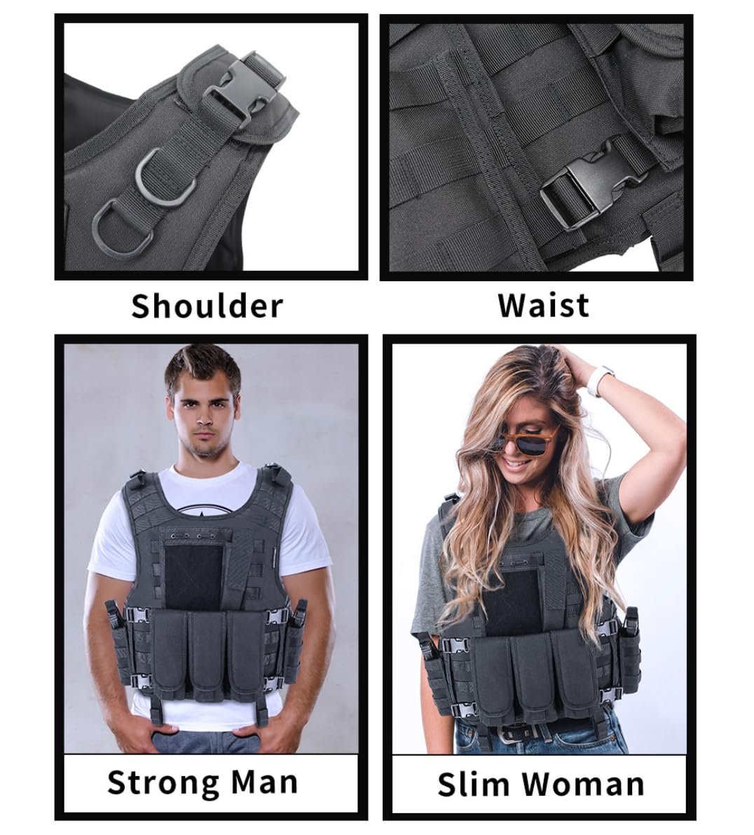 ACEXIER Gilet Airsoft Molle Gilet Tactique Porte Plaque Swat Gilet de Pêche Chasse Paintball Gilet Militaire Armée Armure Police