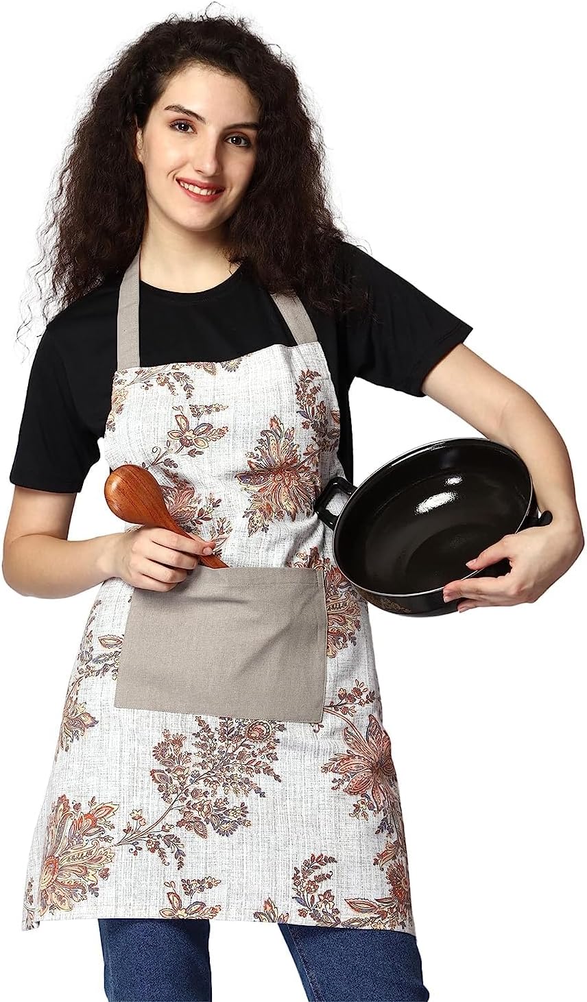 SAMI STUDIOS 100% Cotton Adjustable Bib Cooking Kitchen Aprons With Large Pockets, BBQ Design baking Grill Restaurant For Men & Women UNISEX Durable Washable 70x80 Cms With Multi colour(SET OF 1 PC)