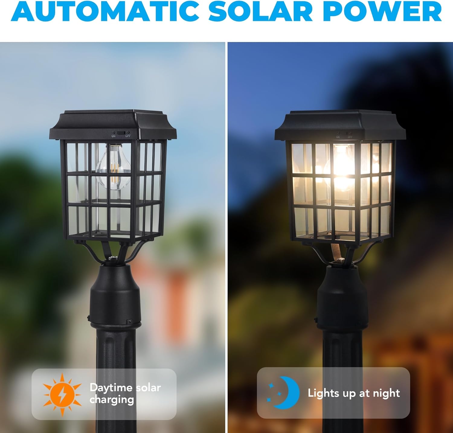 Kemeco ST4329Q-A Solar Post Light Squared Frame Exterior Waterproof Led Fixture for Outdoor Garden Street Post Pole Yard Driveway Walkway Entryways (Flat Roof)