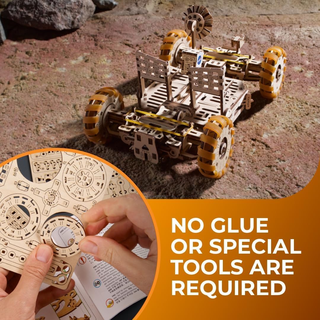 UGEARS NASA Lunar Rover 3D Wooden Mechanical Puzzle, NASA Official Space Model Kits, 319-Parts