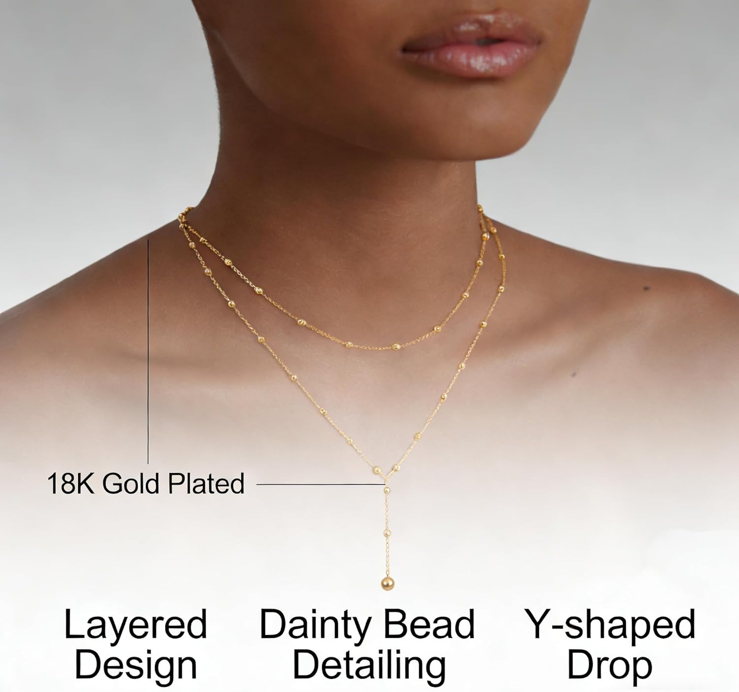Layered Gold Necklace Set – 3‑Piece 16K Real Gold Stack: Paperclip, Circle & Pearl Chains – Hypoallergenic Gold Necklace for Women - Image 2