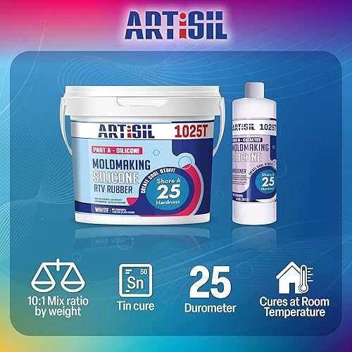 Miniatura 2 de 1025T - Juego de moldes de silicona especiales de 25 durómetros con 1 galón parte A y 0.8 libras Parte B - Crea moldes de silicona avanzados para