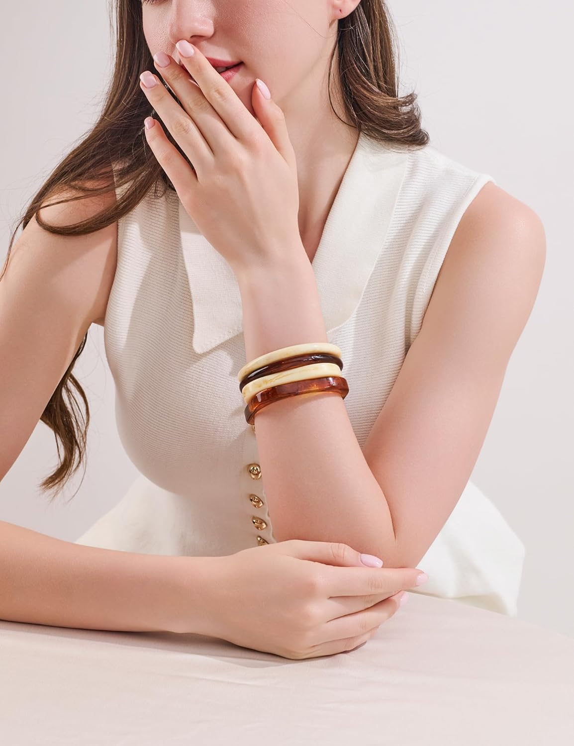 4Pcs Acrylic Bracelet Set for Women Cream White Resin Bangle Tortoiseshell Resin Bracelets Boho Stackable Bracelet Jewelry - Image 6