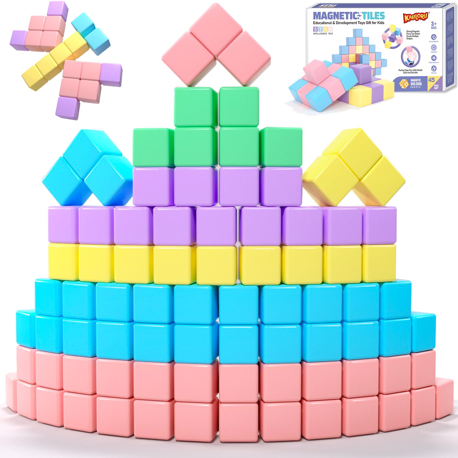 45pcs Magnetic Blocks for Kids Ages 3-5,Magnetic Building Blocks for Toddlers Girl Toys,Creative Sensory Toys 1-3 Magnet Cubes Toys Gifts for 3 4 5 6 7 8 Year Old Boys & Girls Birthday Christmas