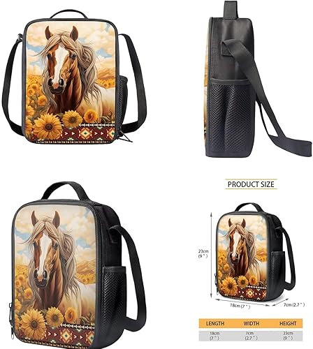 Vista 3 de doginthehole 3 piezas de mochilas escolares para niños, conjunto de mochila de viaje casual, Girasol de caballo azteca, Viajes