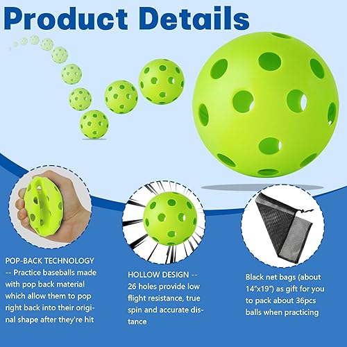 Vista 46 de Coopay Paquete de 18/36 pelotas de práctica de béisbol, bolas de entrenamiento de plástico, bolas de softball huecas ligeras para golpe, Azul