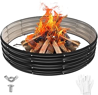 60 Inch Round Galvanized Fire Pit Ring/Fire Ring - Foldable and Perfect for Outdoor Gatherings and Campfires in The Yard/Garden/Park/Beach (Black+Gray, 5 FT Diameter+1 FT Tall)