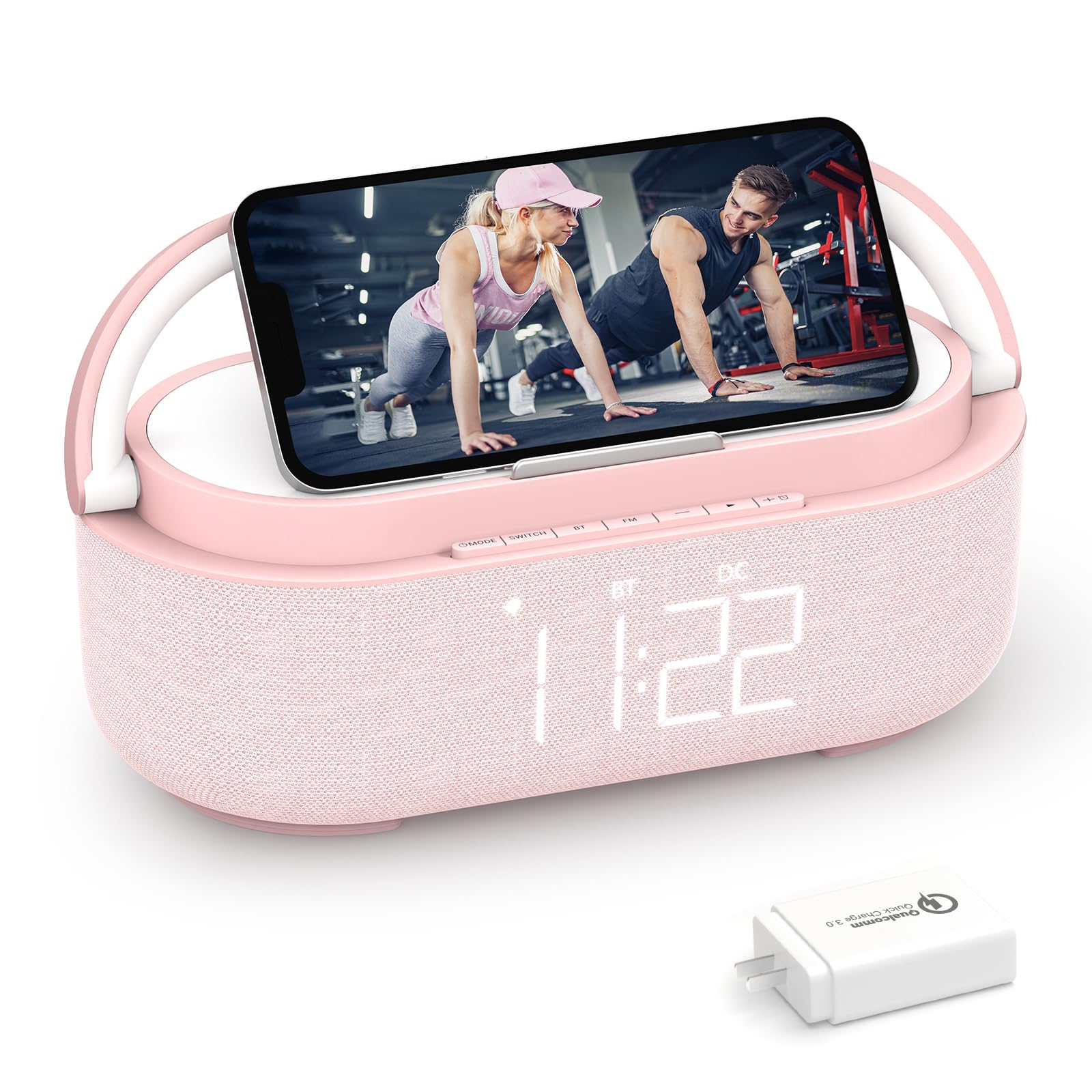 Bluetooth Speaker with Wireless Charger for iPhone Samsung, Dimmable LED Night Light, 10W Stereo Bluetooth Speaker, Dimmable Digital Clock with FM Radio for Home Decoration, Bedroom, Office, Gift