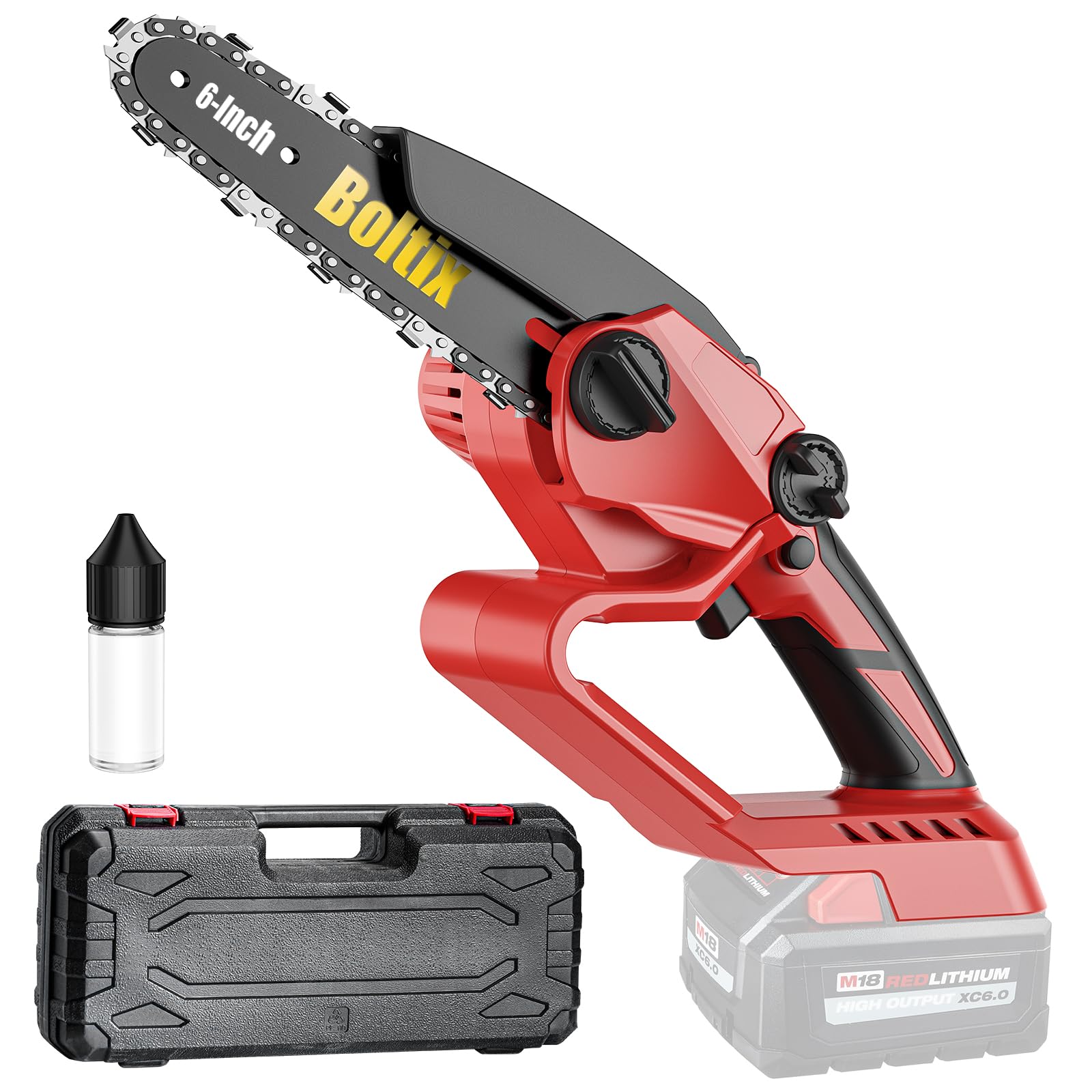 Mini motosierra inalámbrica, compatible con batería Milwaukee M18, motosierra eléctrica sin escobillas de 6 pulgadas, motosierra de mano para podar árboles y cortar madera (solo herramienta)