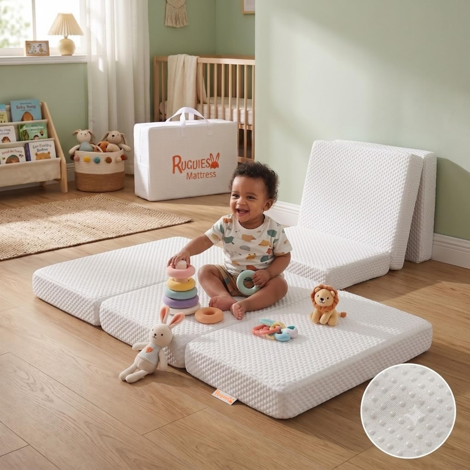 MAX Mattress- Reisebett Matratze 60x120cm. Faltbare. Reisebettmatratze für Babys. Umkehrbare, Krabbeldecke. Tragbare Matratze Pemium Dicke Faltmatratze. Krabbelmatte Spielmatte Baby. Oeko-TEX