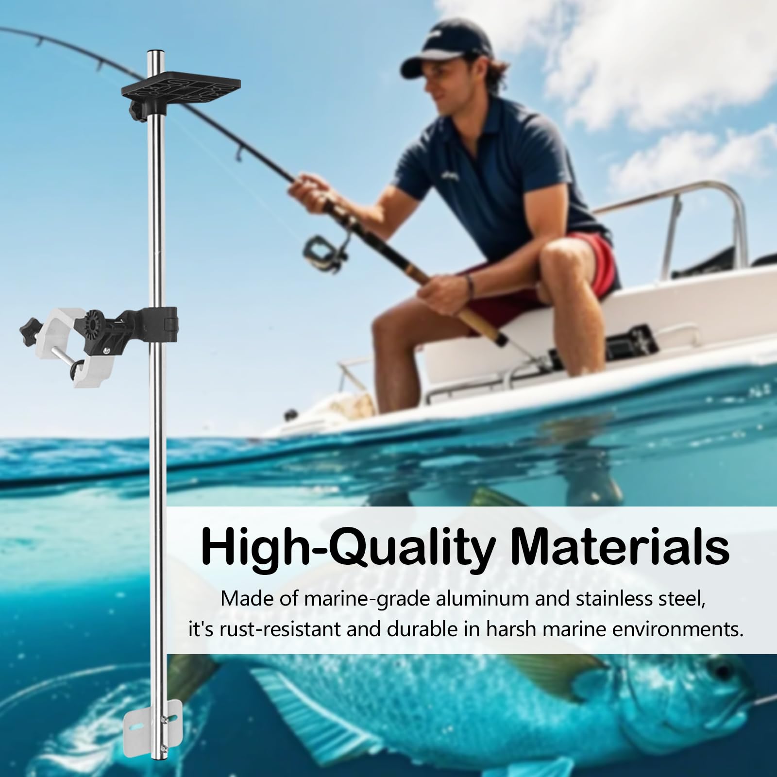 Soporte para Sonda De Pesca Giratorio 360° Aleación De Aluminio Abrazadera Ajustable Universal 80cm