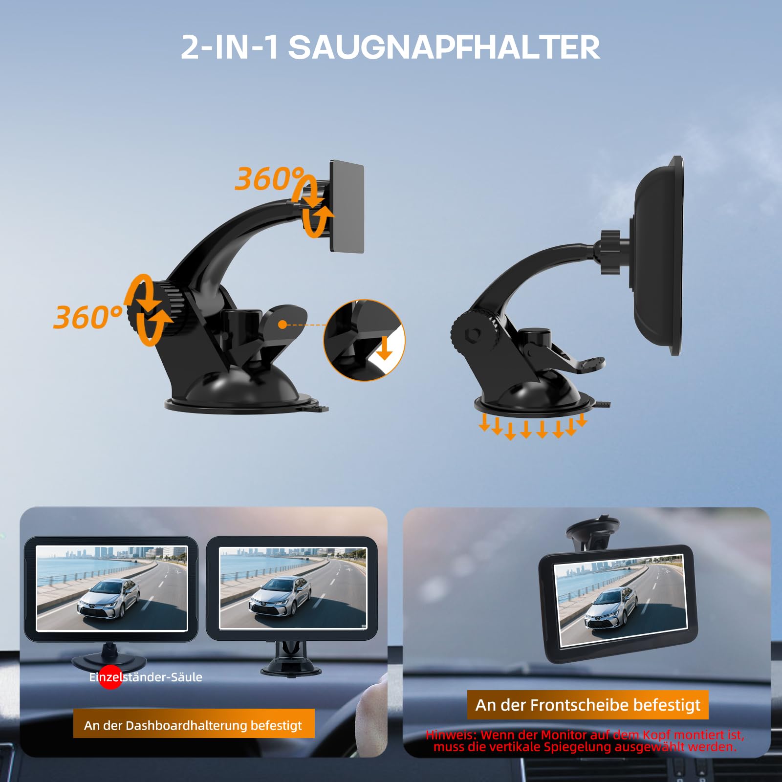 Rückfahrkamera Auto 7-Zoll HD-Monitor Plug-Play Nachrüsten System 1080P Nachtsicht 140° Weitwinkel PKW SUV Pickups
