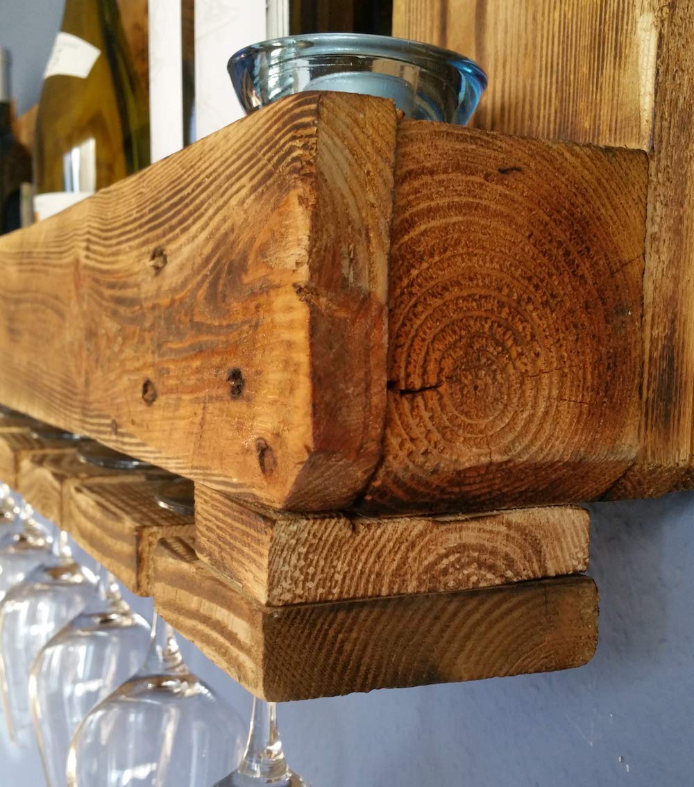 Vintage WEINREGAL Palette Wandregal aus Holz RUSTIKAL Flaschenregal Altholz Wandregal Hängeregal Geschenk Holzregal Wein Bar Gläser Industrial Design