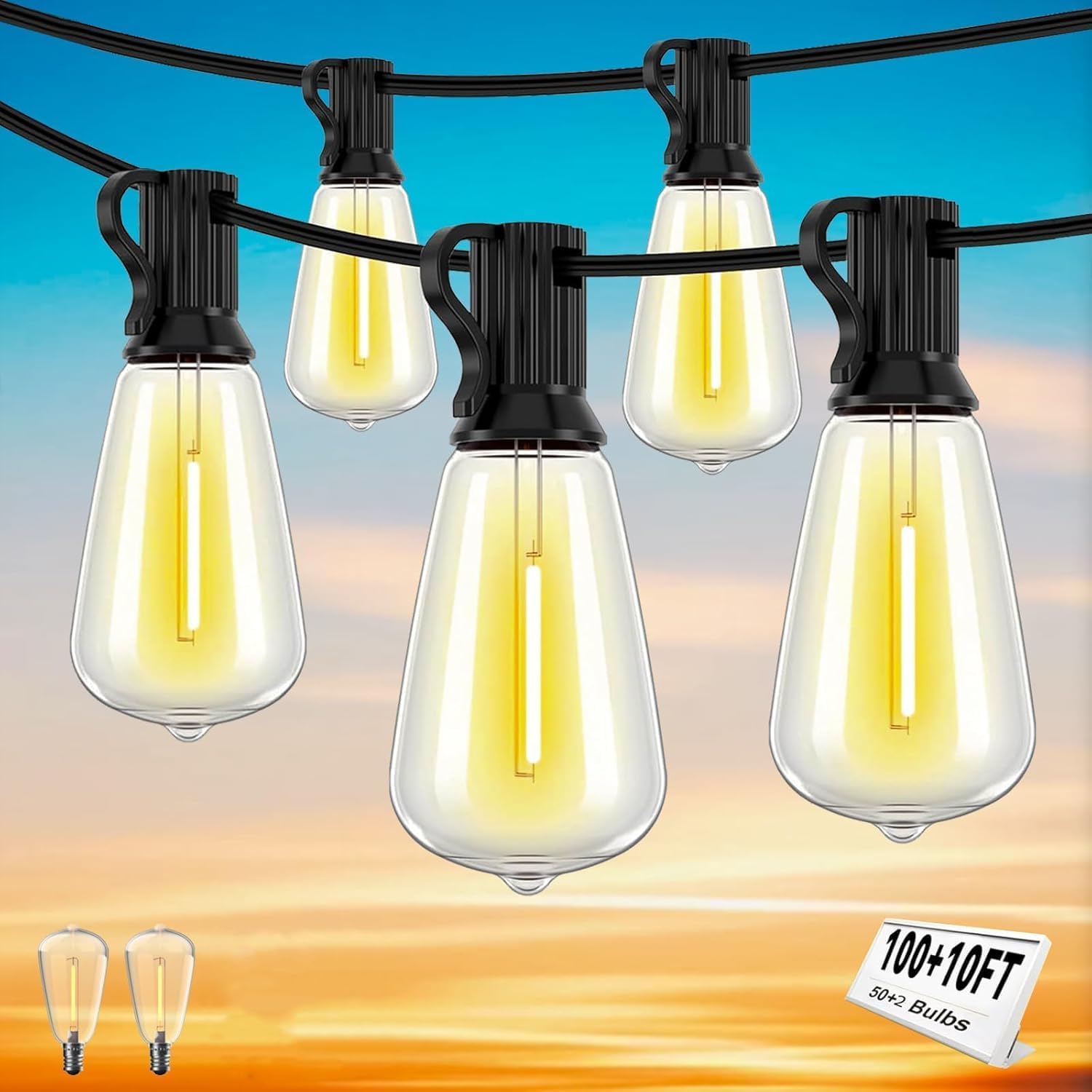 ORCHID M® 50 FT LED Outdoor String Lights, Patio Deck Lights with 25+2 Shatterproof Bulbs, Dimmable Warm White Waterproof Outside Hanging Lights Connectable for Backyard Porch Garden