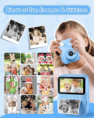 Miniatura 3 de Cámara de impresión instantánea para niños, pantalla HD de 3.0 pulgadas, cámara digital instantánea de 32 MP, regalos de Navidad, cumpleaños,