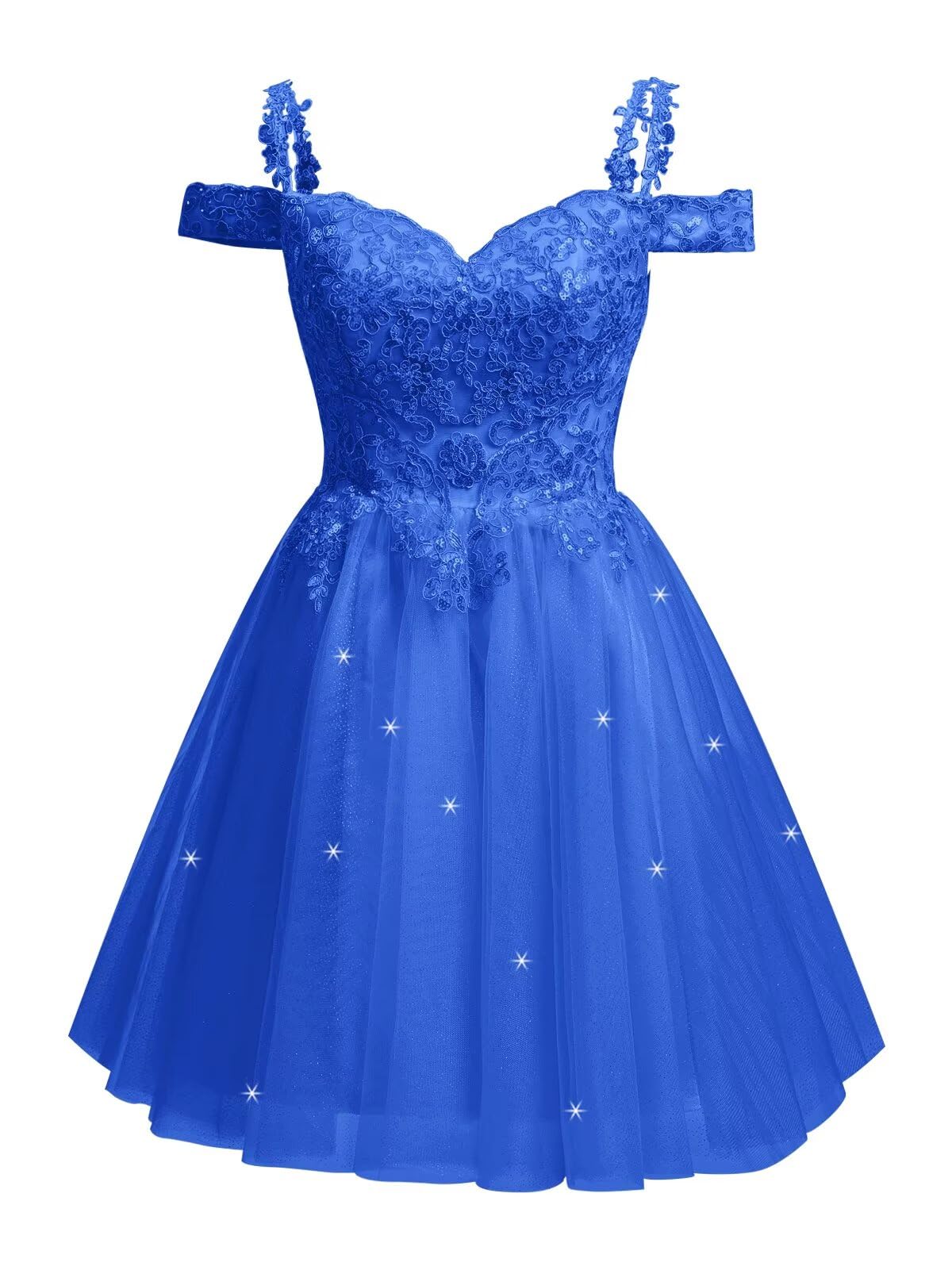 Sparkly Lace Applique Homecoming Dresses Cold Shoulder Tulle Short Beaded Prom Cocktail Party Gowns