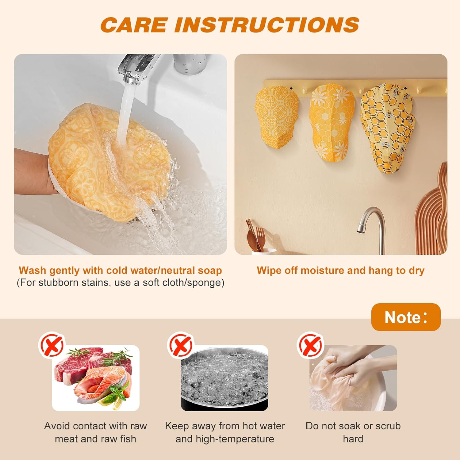 6 Pcs Beeswax Bowl Covers Reusable, Large Reusable Bowl Covers for Bread Proofing,Stretchable to Fit 8/10/12 Inch Bowls (2 Each),3 Patterns, Beeswax Wraps for Bread,Leftovers,Fruits,Salad