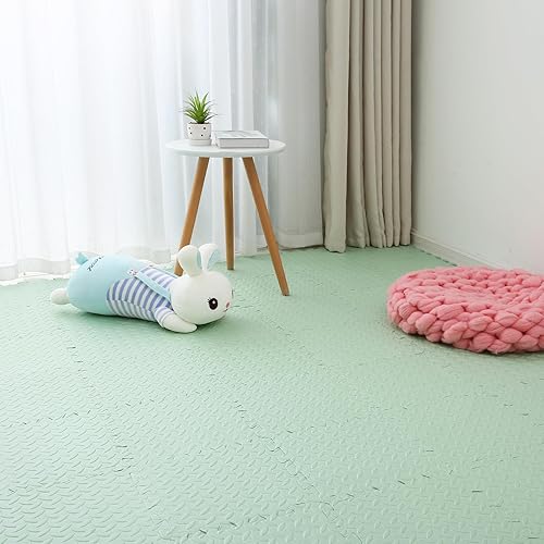 Miniatura 8 de Coolcandy Tapete de juego de espuma EVA, 16 azulejos coloridos para bebé, tapete de juego cuadrado para niños con color sólido, azulejos de espuma