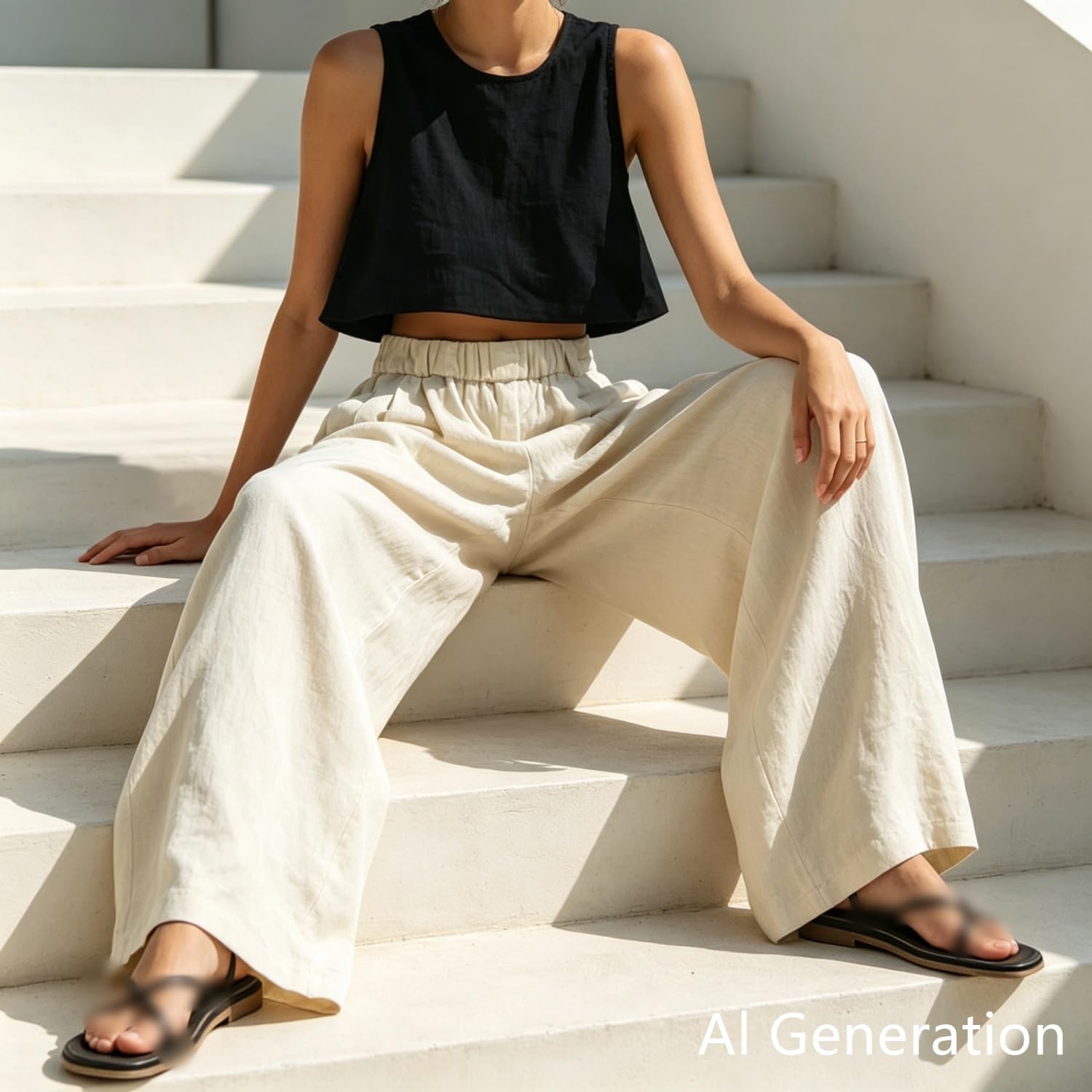 Generico Pantaloni Lunghi a Tinta Unita con Texture e Vita Elasticizzata | Pantaloni casual con vita elasticizzata e tasche oblique, ideali per viaggi, vacanze al mare e tempo libero