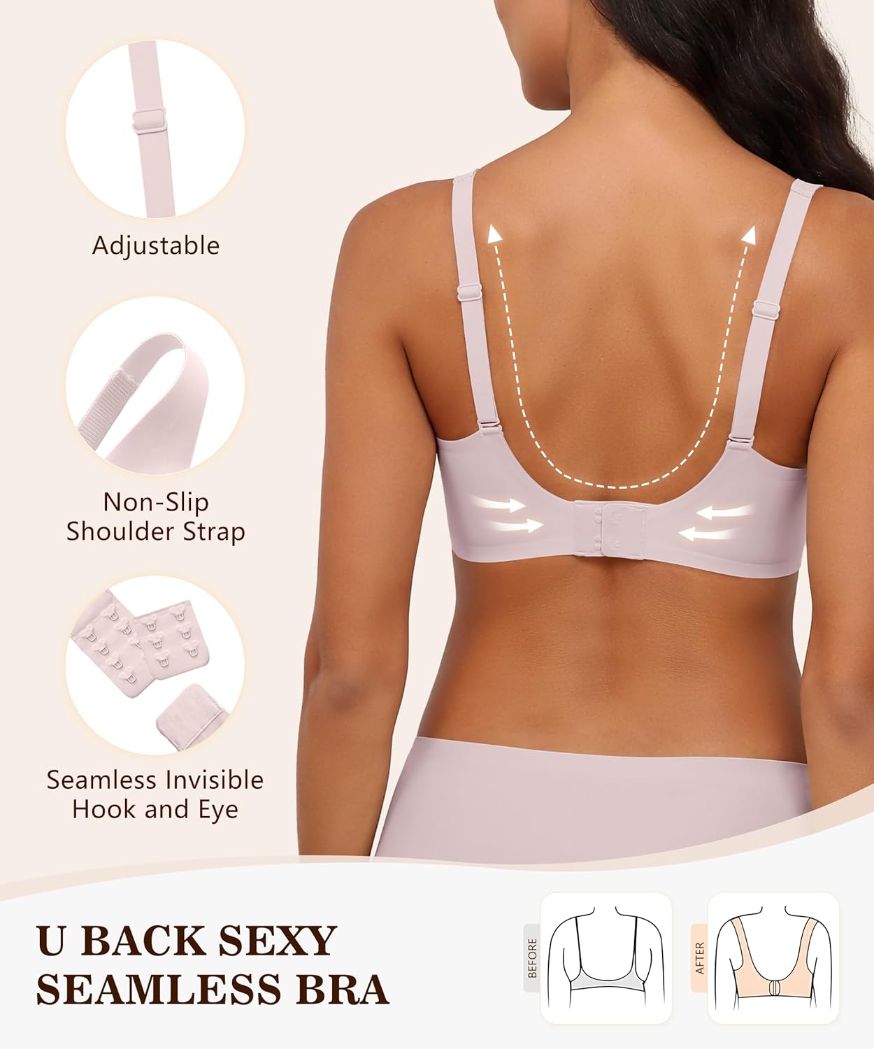 Bra for Women Wireless No Underwire Seamless Full Coverage Deep V Bralettes Everyday Comfortable Soft - Image 5