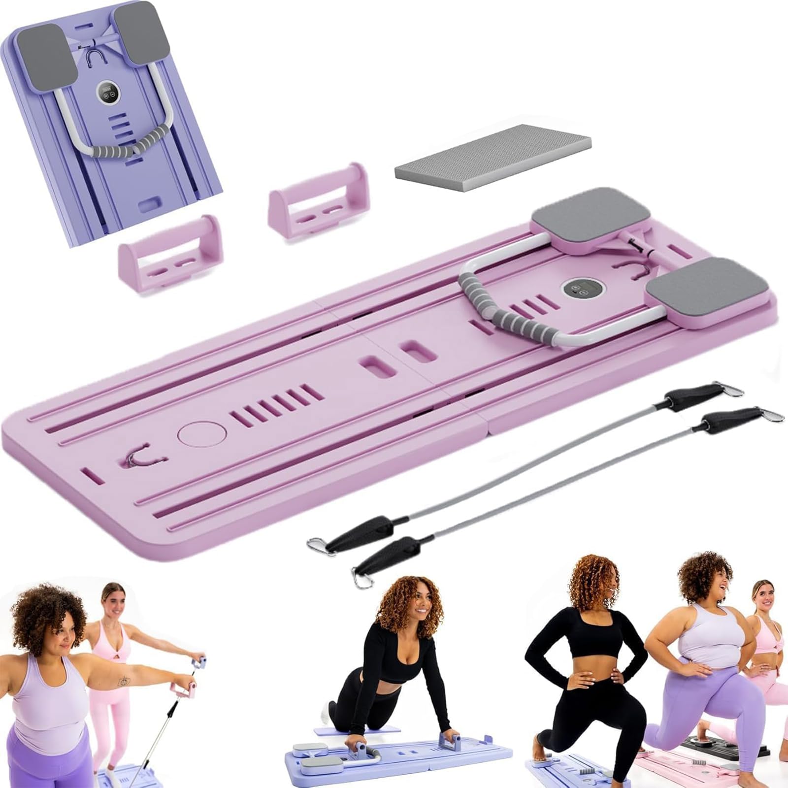 Składany przenośny zestaw reformatorów do pilatesu z inteligentnym timerem, podparciem łokci, taśmy oporowe do treningu brzucha i fitnessu w domu