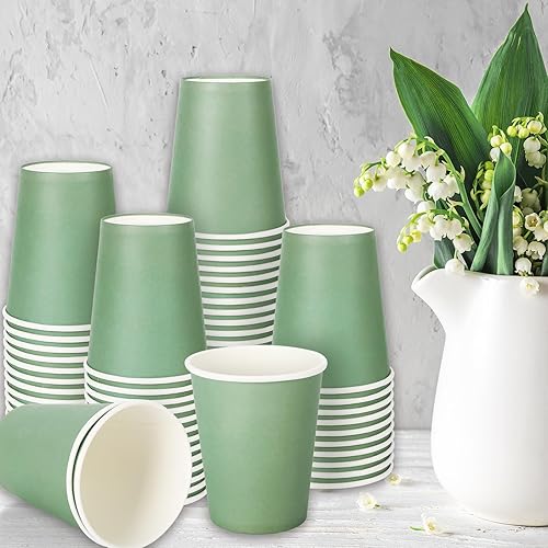 Miniatura 7 de Whaline 50 tazas de papel verde salvia de 9 onzas desechables para café, tazas para beber, tazas para llevar, tazas de fiesta de boda para bebidas