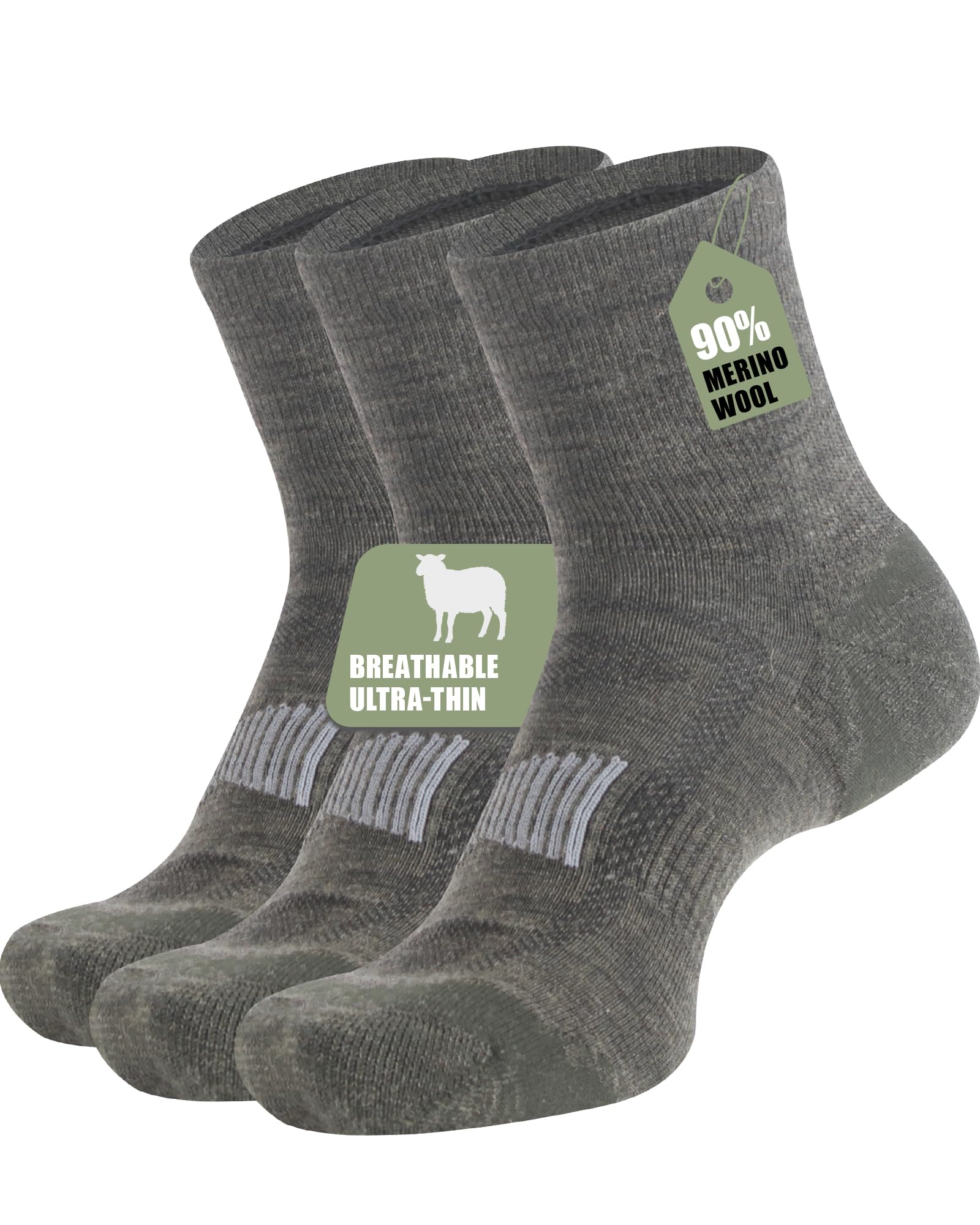 90% Merino Wool Socks for Men Athletic Ankle Socks for Women with Arch Support Breathable Soft Wool Ankle Socks,3 Pairs