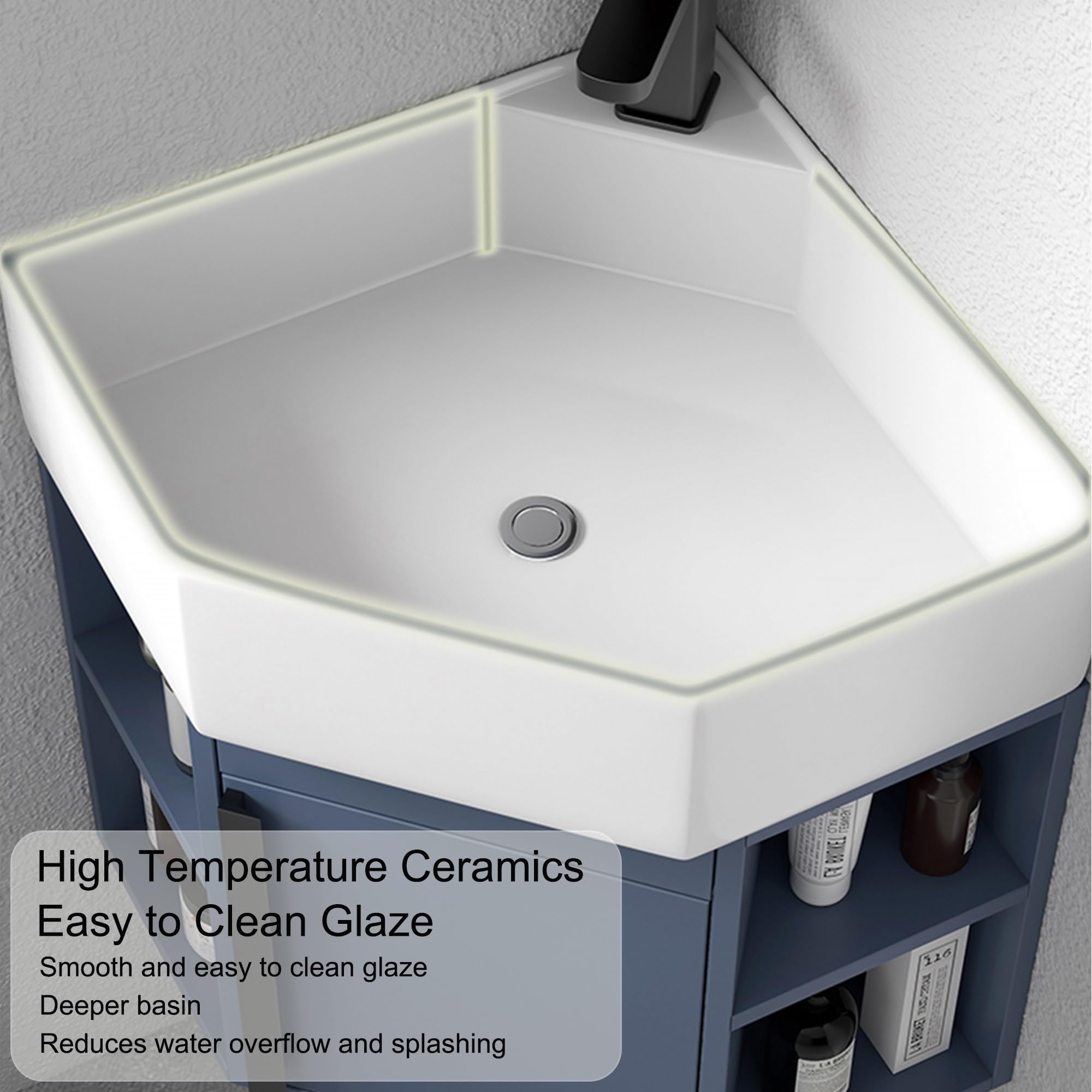 Mobile Bagno con Lavabo Lavandino Bagno con Mobiletto Mobili Bagno Sospesi con Lavabo da Appoggio con Rubinetto Freddo E Caldo(40cm/15.74in)