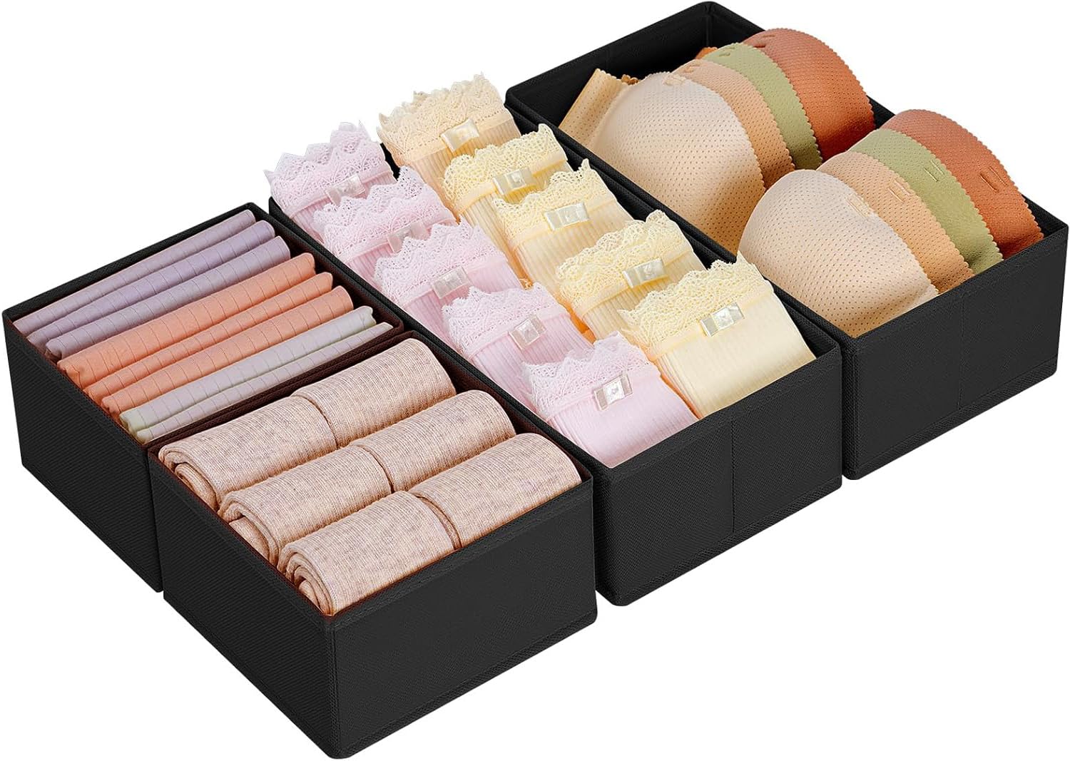 Homsorout Kleiderschrank Schrank Organizer - 12er Set Schubladen Organizer Kleidung Baby, Faltbare Aufbewahrungsbox Stoffboxen Aufbewahrung für kommode, Socken, BHs, Tiefschwarz