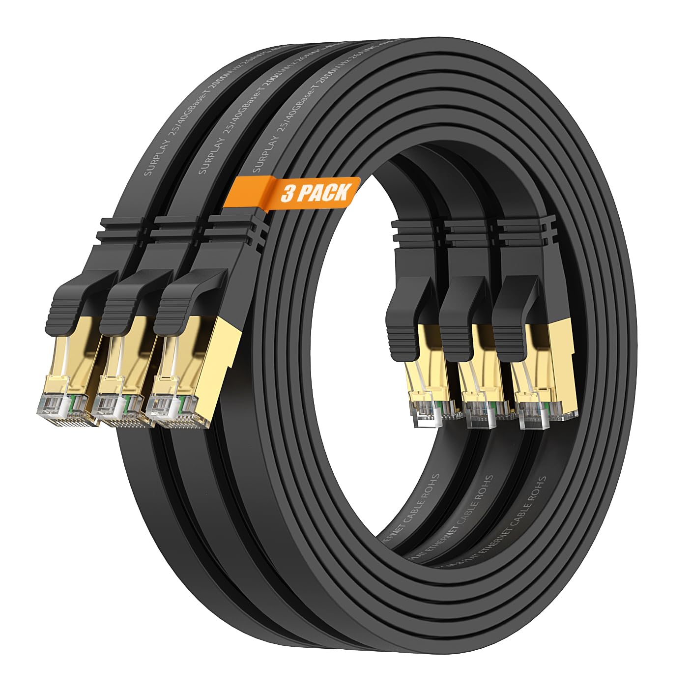 Cat8 Ethernet-Kabel, 3 m, Schwarz, 40 Gbit/s, Internet-Netzwerk-Patchkabel, solider Leiter, geschirmtes und Erdungskabel, vergoldete RJ45 Cat 8 LAN-Leitung mit Kabelbinder für PS5, Router, 3
