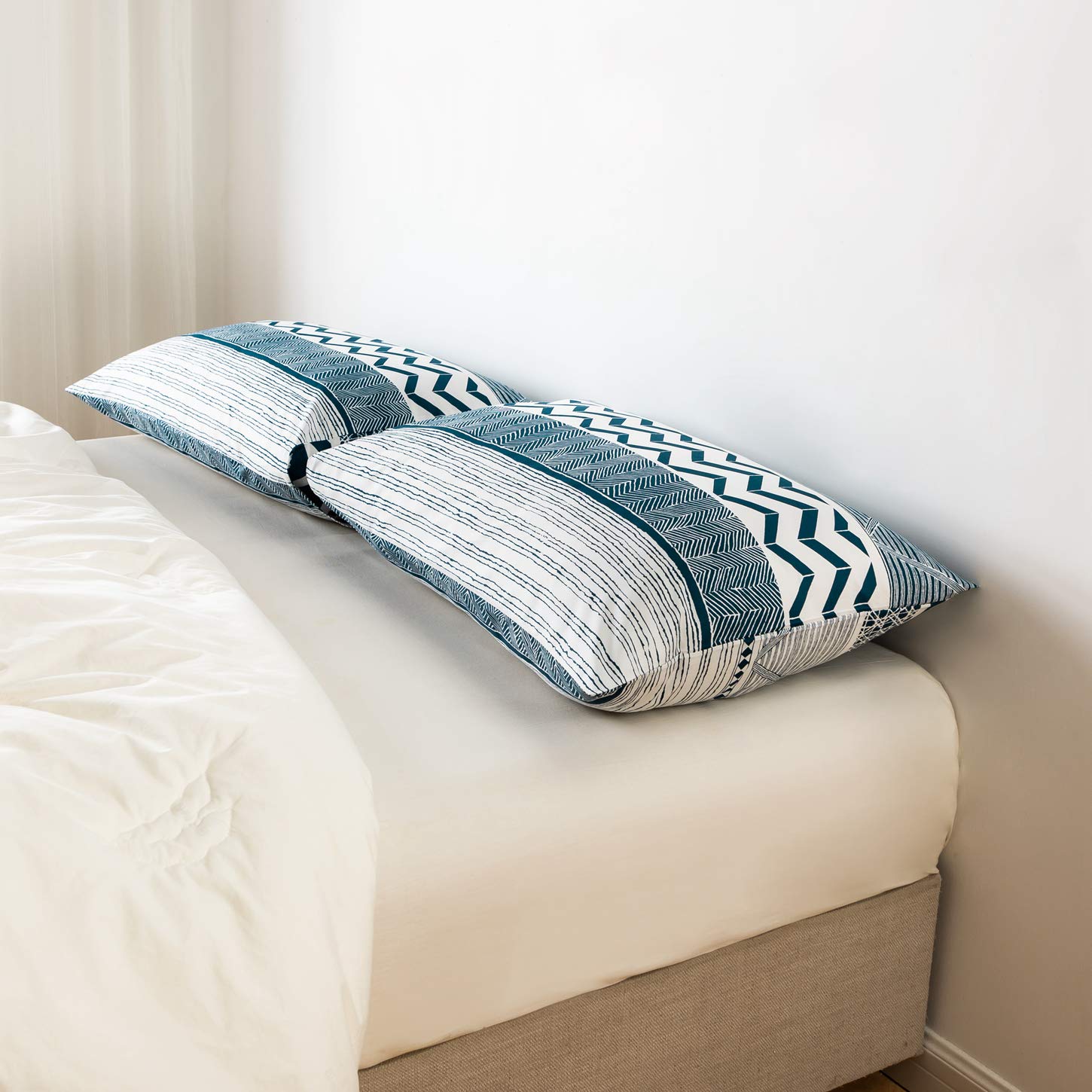 SUSYBAO 100% cotone federe king size set di 2 federe blu azteco stampa geometrica cuscino copertina chiusura a busta cuscino di lusso morbido traspirante confortevole durevole 50,8 x 91,4 cm